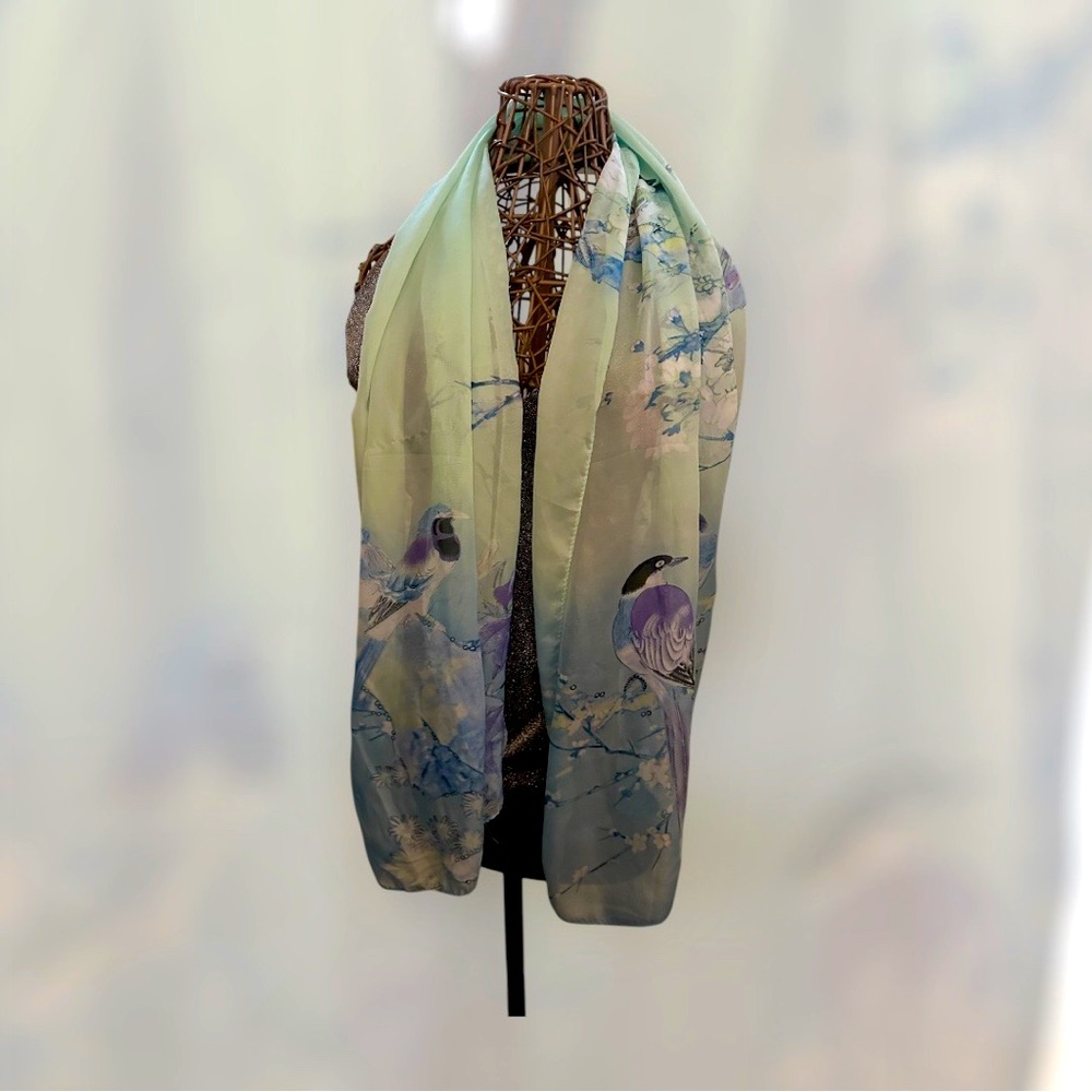 Kafeiya Scarf Light Blue With Birds 60 x 19